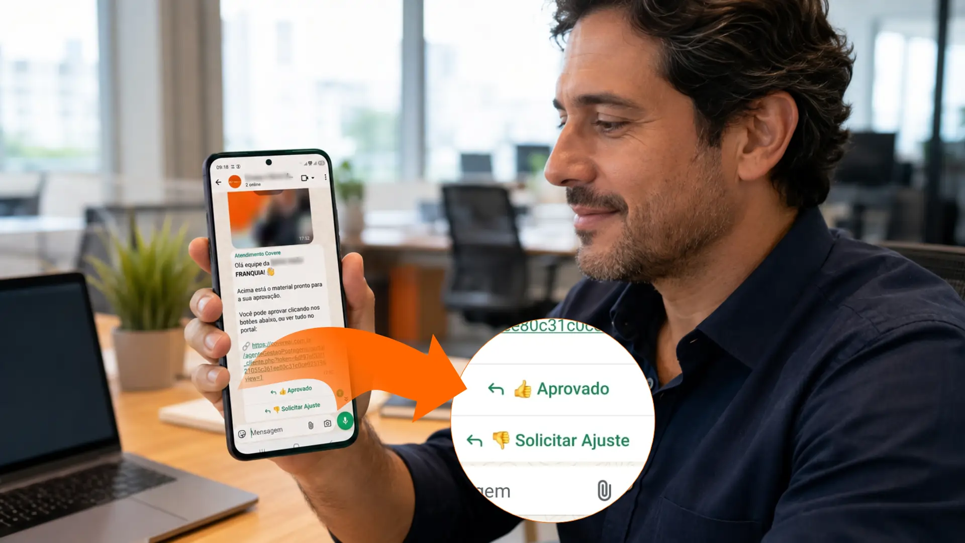 Criei a imagem de compartilhamento da GIAM em WebP, com 1200 × 630 px.  Baixar imagem de compartilhamento da GIAM  Descrição da imagem:  Imagem institucional da GIAM com um fluxo visual que conecta atendimento pelo WhatsApp, inteligência artificial, organ